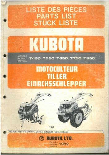 Kubota Rotary Tiller T450 T550 T650 T750 T850 Parts Manual