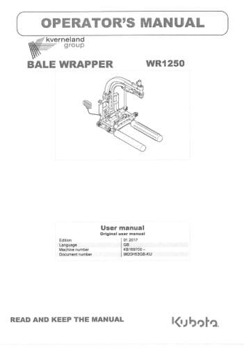 Kubota Round Bale Wrapper WR1250 Operators Manual