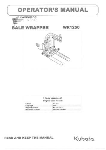 Kubota Round Bale Wrapper WR1250 Operators Manual