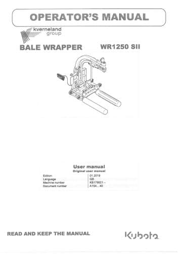 Kubota Round Bale Wrapper WR1250 SII Operators Manual