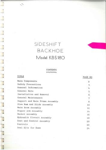 Kubota Sideshift Backhoe KBS180 Operators Manual