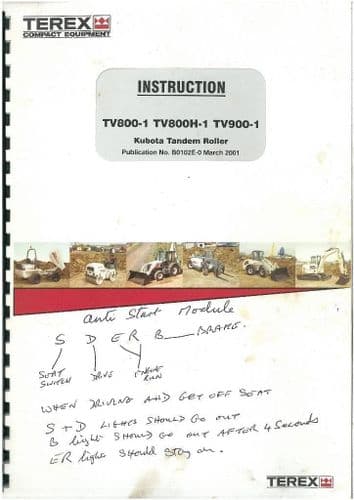 Kubota Tandem Roller TV800-1 TV800H-1 TV900-1 Operators Manual - Terex