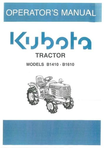 Kubota Tractor B1410 & B1610 Operators Manual - B 1410 1610