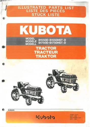 Kubota Tractor B1550D B1550HST-D B1750D & B1750HST-D Parts Manual -
