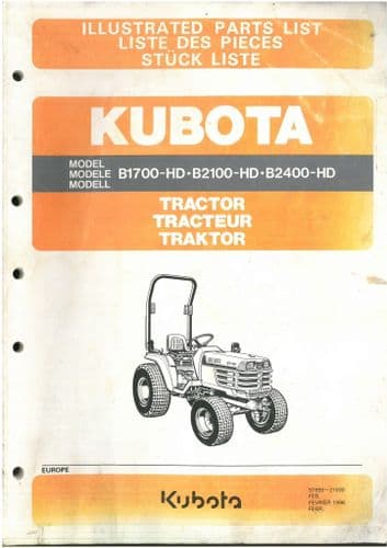 Kubota Tractor B1700-HD B2100-HD B2400-HD Parts Manual B 1700 2100 2400 HD