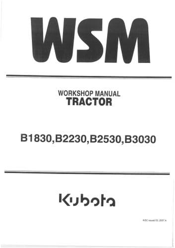Kubota Tractor B1830 B2230 B2530 B3030 Workshop Service Manual
