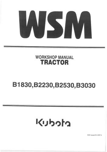 Kubota Tractor B1830 B2230 B2530 B3030 Workshop Service Manual