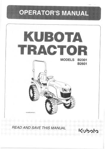 Kubota Tractor B2301 B2601  Operators Manual
