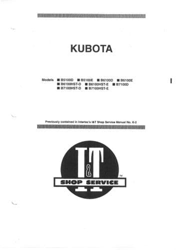 Kubota Tractor  B5100D B5100E B6100D B6100E B6100HST-D Workshop Service Manual