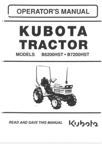 Kubota Tractor B6200HST B7200HST Operators Manual B 6200 7200 HST
