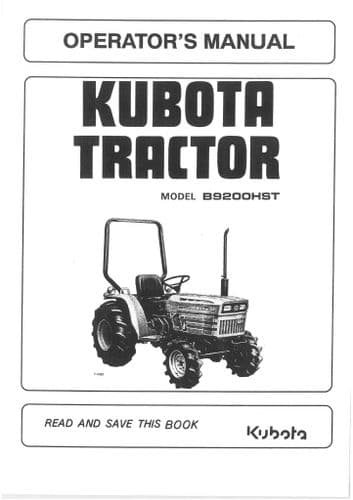 Kubota Tractor B9200HST Operators Manual B 9200 HST