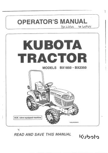Kubota Tractor BX1850 & BX2350 Operators Manual