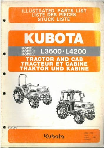 Kubota Tractor & Cab L3600 L4200 Parts Manual L 3600 4200