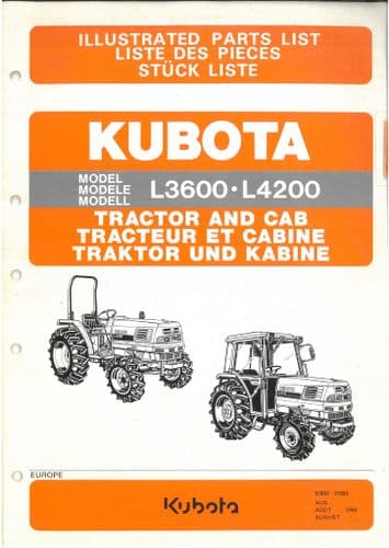 Kubota Tractor & Cab L3600 L4200 Parts Manual L 3600 4200 - ORIGINAL