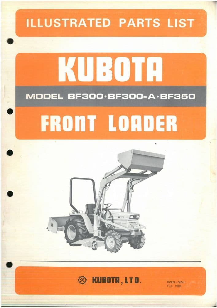 Kubota Tractor Front Loader BF300 BF300-A BF350 BF350-A Parts Manual BF ...