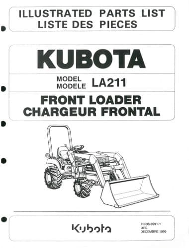 Kubota Tractor Front Loader LA211 Parts Manual - ORIGINAL