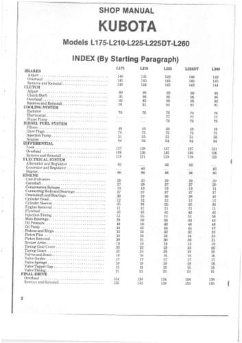 Kubota Tractor L175 L210 L225 L225DT L260  Workshop Service Repair Manual