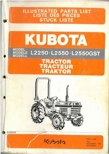 Kubota Tractor L2250 L2550 L2550GST Parts Manual L2250 2550 GST
