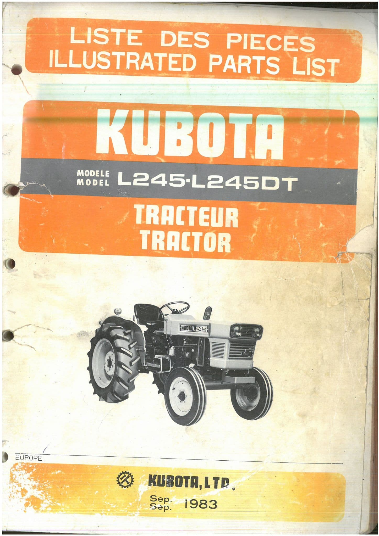 Kubota Tractor L245 L245DT Parts Manual