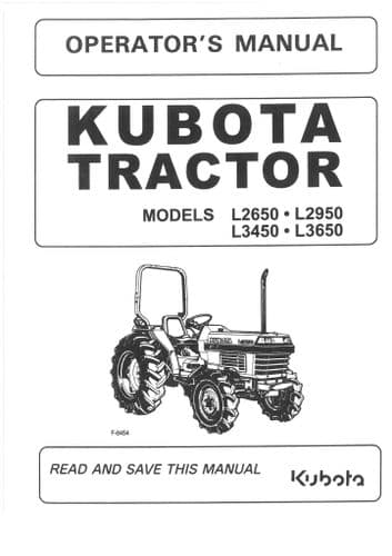 Kubota Tractor L2650 L2950 L3450 L3650 Operators Manual