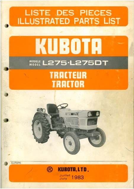 Kubota Tractor L275 L275DT Parts Manual - ORIGINAL
