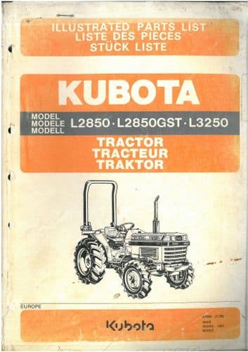 Kubota Tractor L2850 L2850GST L3250 Parts Manual L 2850 3250 GST