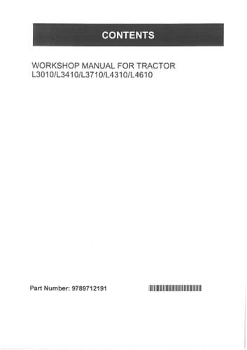 Kubota  Tractor L3010 L3410 L3710 L4310 L4610  Workshop Service Manual