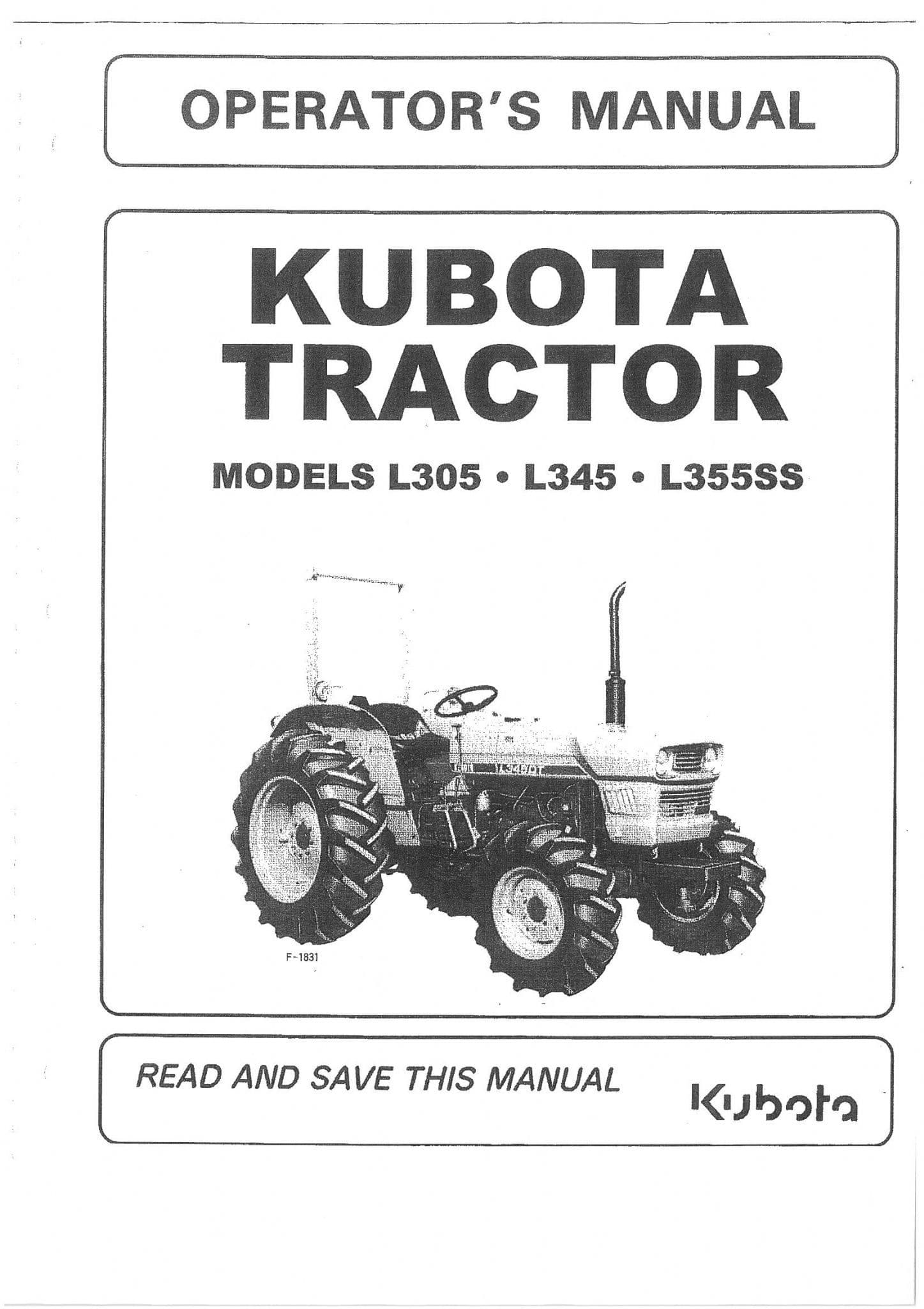 Kubota Tractor L305 L345 L355SS Operators Manual