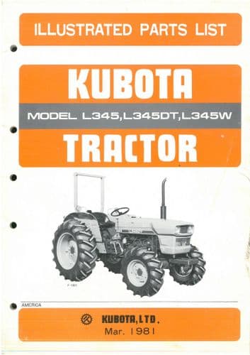 Kubota Tractor L345 L345DT L345W Parts Manual