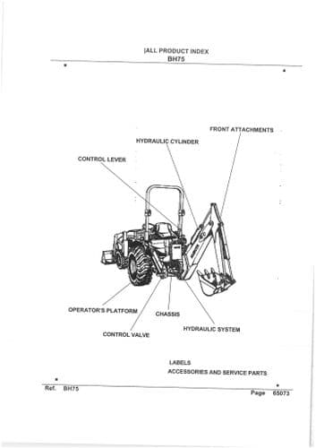 Kubota Tractor Loader Backhoe BH75 Parts Manual BH 75
