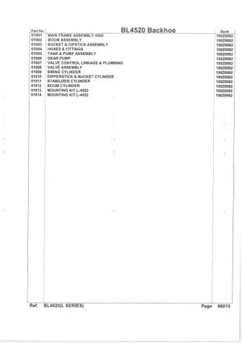Kubota Tractor Loader Backhoe BL4520 Parts Manual BL 4520