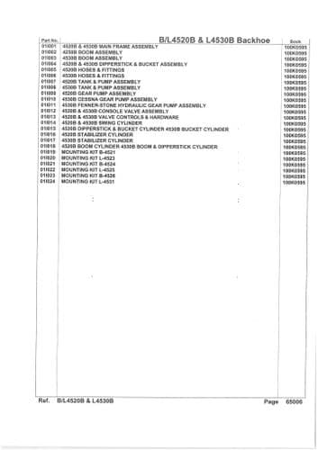 Kubota Tractor Loader Backhoe BL4520B & L4530B Parts Manual BL 4520 4530 B