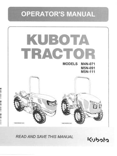 Kubota Tractor M4N-071 M5N-091 M5N-111 Operators Manual