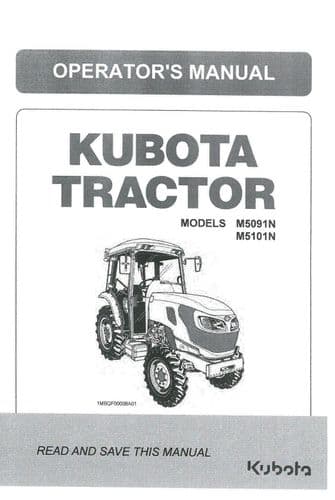 Kubota Tractor  M5091N M5101N Operators Manual M 5091 5101