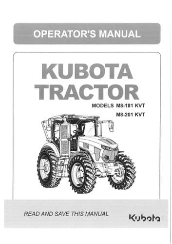 Kubota Tractor M8-181KVT M8-201KVT Operators Manual181 201 KVT