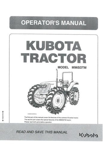 Kubota Tractor  M96SDTM Operators Manual M 96 SDTM
