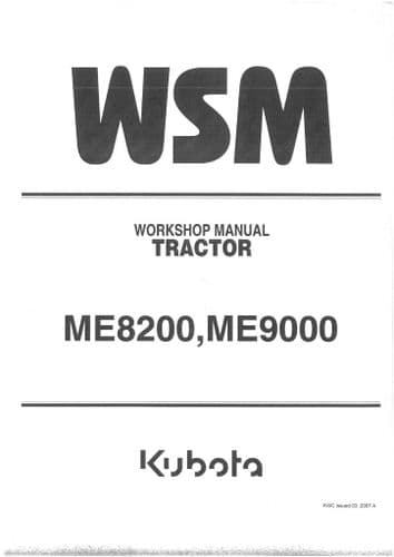 Kubota Tractor ME8200 ME9000 Workshop Repair Manual
