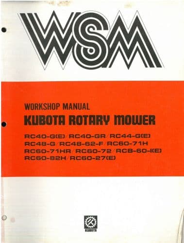 Kubota Tractor Rotary Mower RC60-82H RC60-27(E) Workshop Service Manual