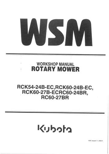 Kubota Tractor Rotary Mower RCK60-27B-ECRC60-24BR & RC60-27BR Workshop Service Manual RCK 60 27