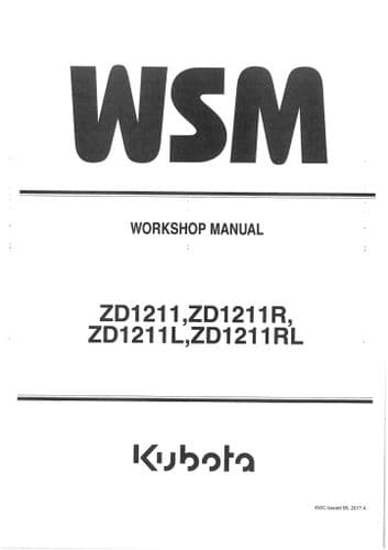 Kubota  Tractor ZD1211 ZD1211R ZD1211L ZD1211RL Workshop Service Manual ZD 1211 R L RL