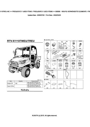 Kubota Utility Vehicle RTV-X1110 Parts Manual