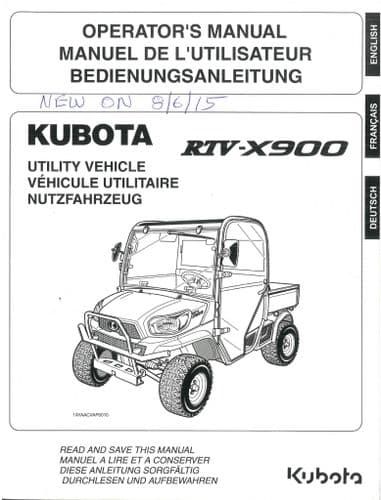 Kubota Utility Vehicle RTV-X900 Operators Manual -ORIGINAL