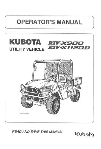 Kubota Utility Vehicle RTV-X900 RTV-X1200D Operators Manual RTV X 900 1200 D