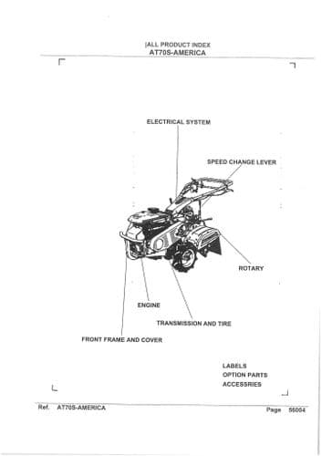 Kubota Walk Behind Lawn Mower AT70S Parts Manual
