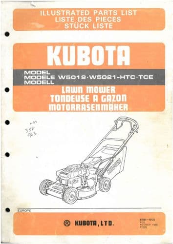 Kubota Walk Behind Lawn Mower W5019 & W5021 HTC CTE Parts Manual - W 5019 5021 (1)