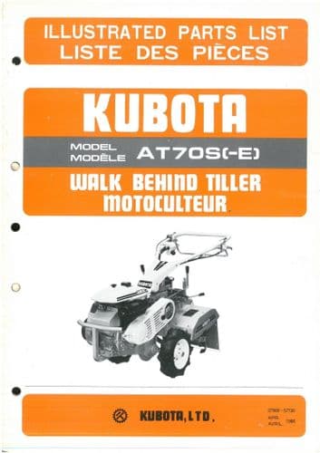 Kubota Walk Behind Tiller AT70S(-E) Parts Manual