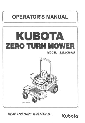 Kubota Zero Turn Mower Z232KW-AU Operators Manual