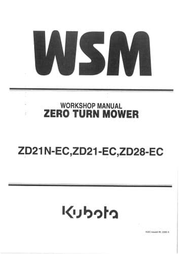 Kubota Zero Turn Mower ZD21N-EC ZD21-EC ZD28-EC Workshop Service Manual ZD 21 28 EC