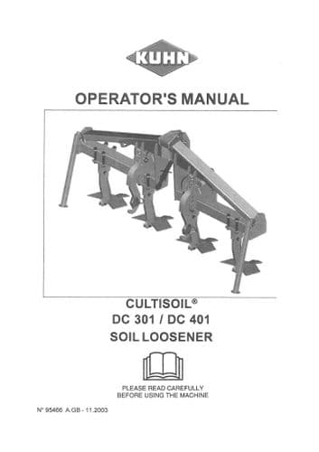 Kuhn Cultisoil Soil Loosener DC301 DC401 Operators Manual