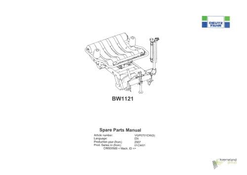 Kuhn Deutz Fahr Kverneland Bale Wrapper  BW1121 Parts Manual